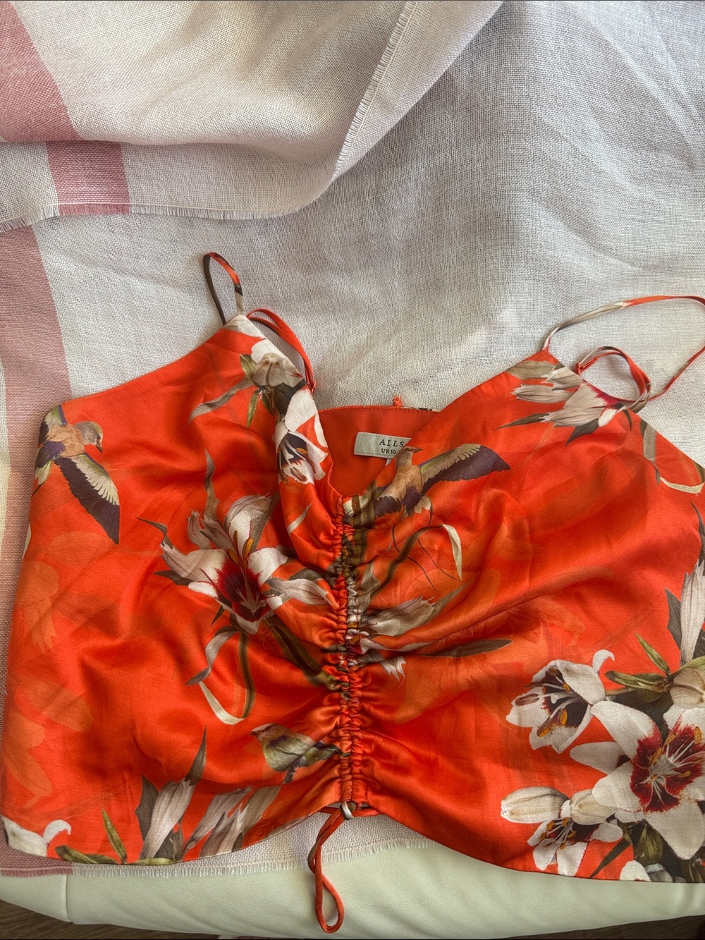 Floral Red Ruched Crop